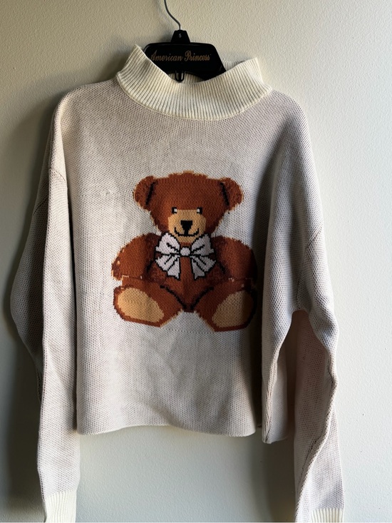 American Princess Sweaters - American Princess Cream Sweater with Brown Teddy Bear Motif